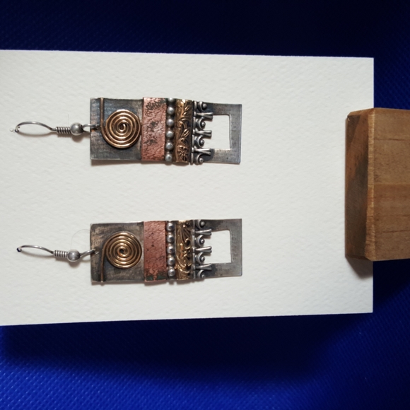 Mixed Metal Earrings in Sterling Silver - Picture 6 of 6